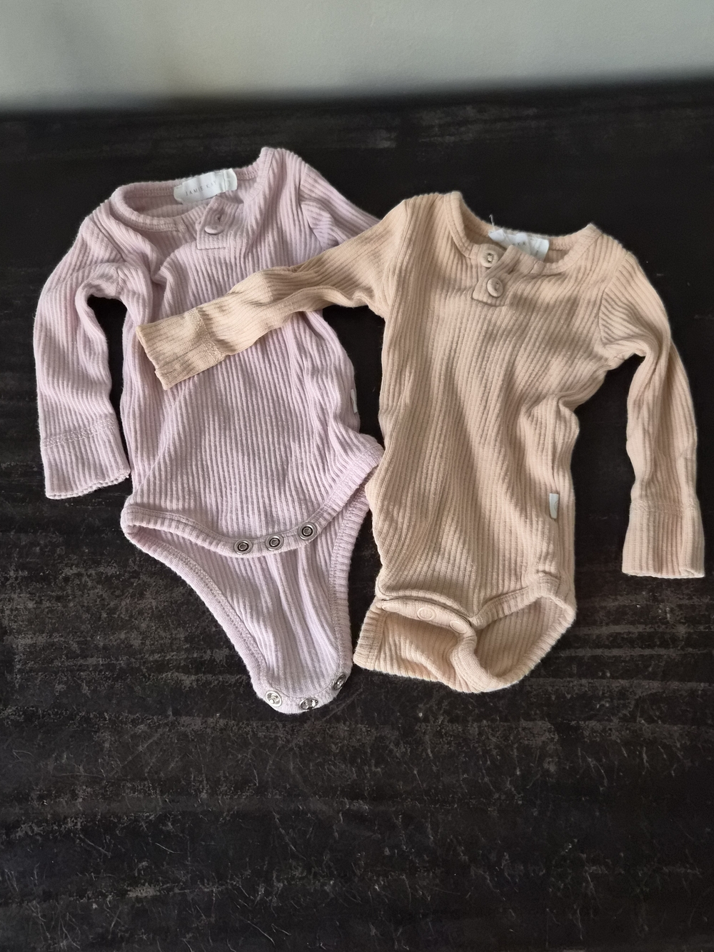 Jamie Kay Ribbed Long-Sleeve One-Piece Bodysuits - Pink and Beige